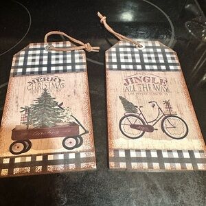 Rustic Holiday Ornament Set with Wagon and Bicycle Design ornaments